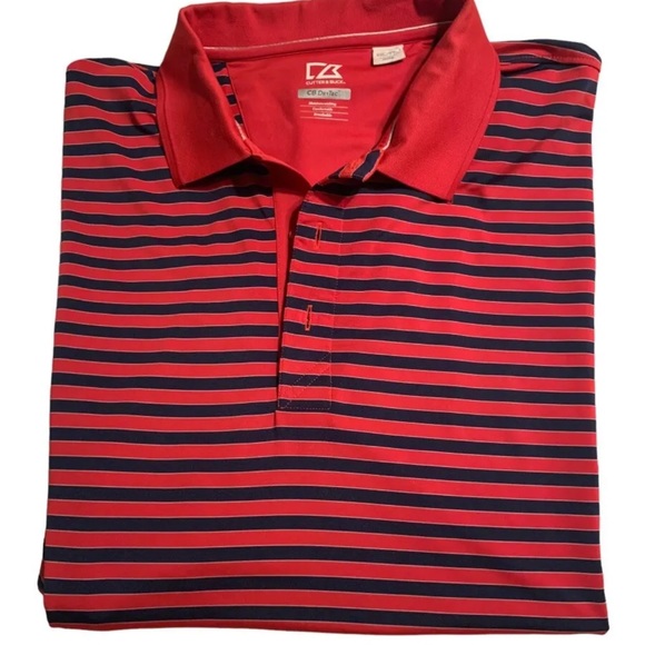 Cutter & Buck 2XL Dry Tec Poly Golf Shirt, 92% Polyester, 8% Spandex, Red & Blue - Picture 1 of 6